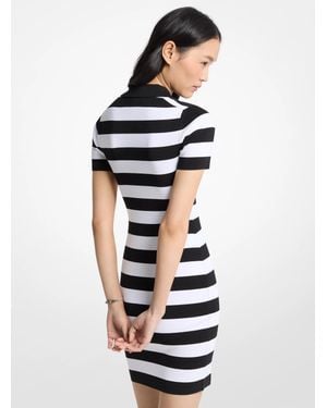 Michael Kors Striped Stretch Knit Polo Dress - White