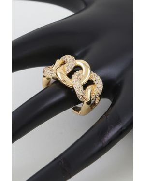 Fashnzfab Bold Curb Chain Ring With Sparkling Stone Accents - Gray