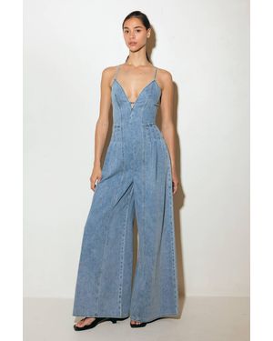 TRUEDAMES Eased Line Light Denim Jumpsuit - Blue
