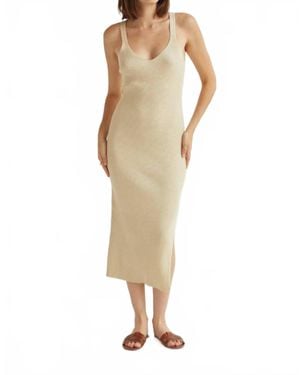 Crescent Monnie Ribbed Shimmer Sweater Knit Midi Dress - Natural