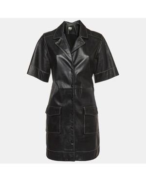 Ganni Leather Short Sleeve Belted Shirt Dress - Black