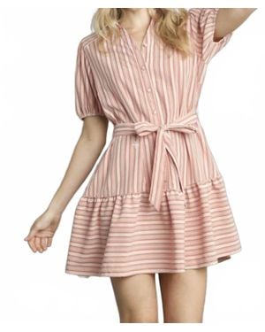 Umgee Stripe Belted Mini Dress - Pink