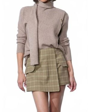 Greylin Acacia Scarf Neck Asymmetric Button Up Sweater - Natural