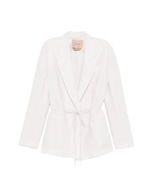 Twinset Blazer Tailored Linen Self-Tie Blazer - White