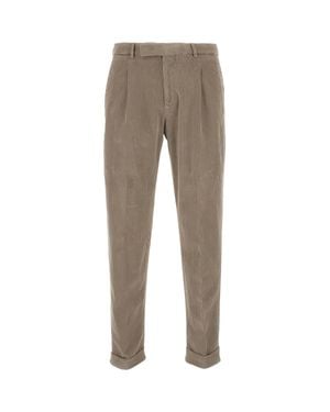 PT01 Wide Ribbed Velvet Pants With Tailored Pleats And Flap Pockets - Gray