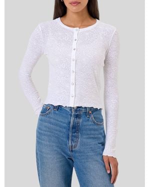 Goldie Tees Cotton Jacquard Long Sleeve Cardigan - White