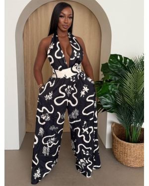 TRUEDAMES Botanic Maze Halter Wide-Leg Jumpsuit - Multicolor