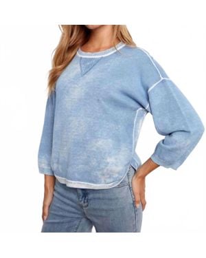 Charlie b Reversed Print Rounded Hem Cotton Sweater - Blue