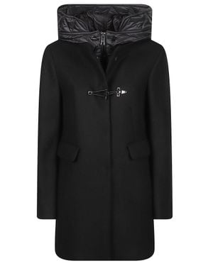 Fay Toggle Double Breasted Front Nylon Wool-Blend Coat - Black