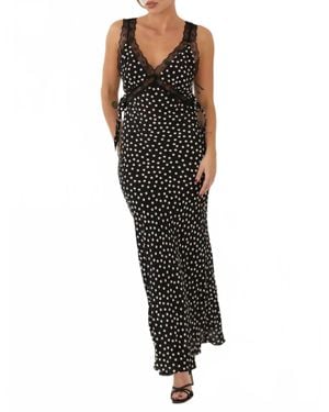 Rumored Dolly Ditsy Dot Lace Trim Midi Dress - Black