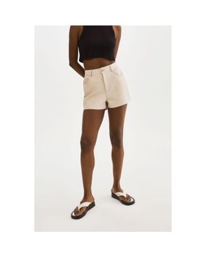 Lamarque Anika Leather High-Waisted Shorts - Natural
