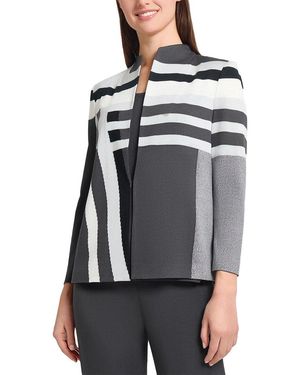 Ming Wang Heritage Fit Intarsia Color Block Knit Jacket - Gray