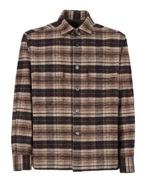 Xacus Plaid Button-Up Shirt With Stand Collar And Chest Pockets - Brown