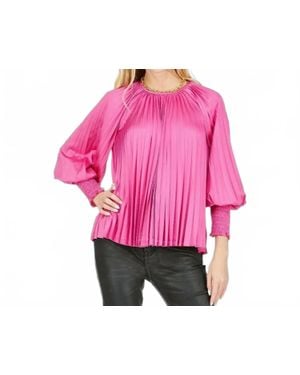 J joy Cerise Pleated Bishop Sleeve Top - Pink