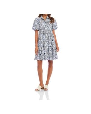 Karen Kane Puff Sleeve Tiered Shirtdress - Blue