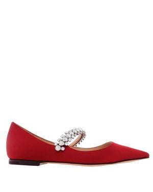 Jimmy Choo Baily Satin Pointed-Toe Ballerina Flats, Brand Size 34.5 Us Size 4.5 - Red