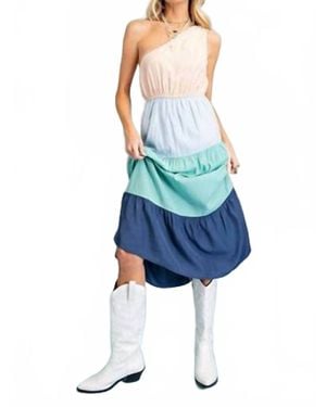 143 Story One Side Open Shoulder Dress - Blue