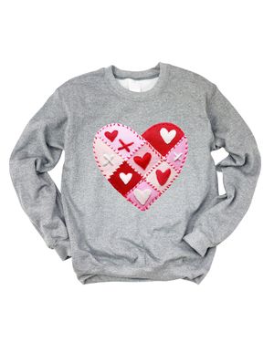 Simply Sage Market Heart Stitching Patchwork Print - Gray