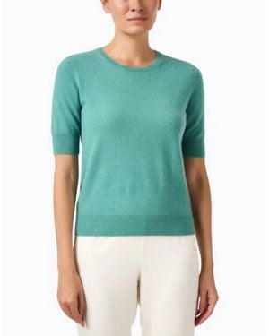 Repeat Cashmere Cashmere Blend Short Sleeve Rib Knit Sweater - Green
