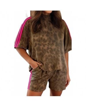 Aapparella Leopard Lounge Short Set With Stripe - Brown