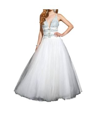 Terani Plunging Beaded Prom Dress - White
