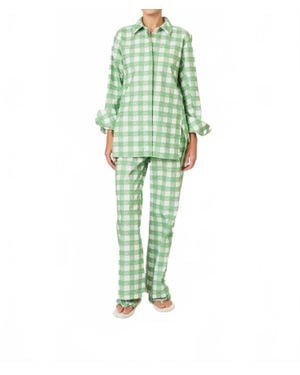 Rosie Assoulin Picnic Embroidered Gingham Oversized Button Down Shirt - Green