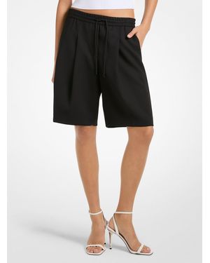 Michael Kors Stretch Wool Blend Twill Pleated Track Shorts - Black