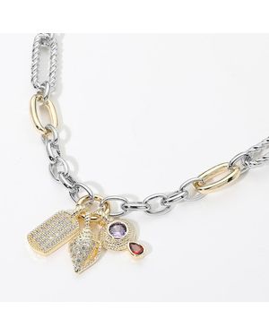 Fashnzfab 14K Plated Two Tone Cz Dog Tag Conch Shell Charm Pendant Necklace - Metallic