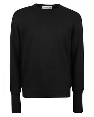 Ballantyne Plain Stitch Classic Crewneck Ribbed Cashmere Sweater - Black