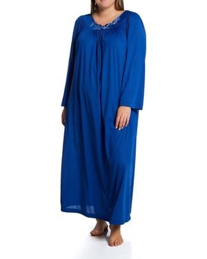Shadowline Lingerie Long Gown With Flower Petal Embroidery And Flutter Sleeves - Blue