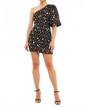 Endless Rose Sequin One Shoulder Mini Dress - Black