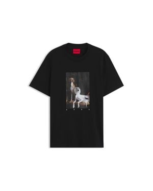 HUGO Cotton-Jersey T-Shirt With Graphic Print - Black