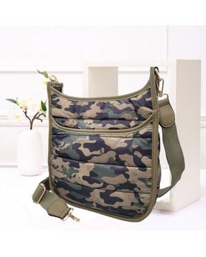Fashnzfab Camouflage Quilted Shiny Puffer Crossbody Bag - Gray
