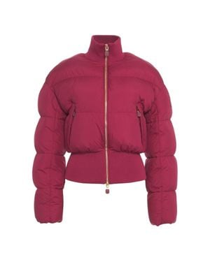 Elisabetta Franchi Cropped Quilted Puffer Jacket With High Collar - Red