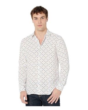 Serge Blanco Shirt Aztec Print 100% Linen Long Sleeve Jdm1206 - White