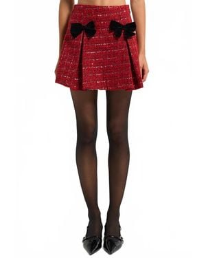 Moon River Plaid Mini Skirt With Ribbon Detail - Red