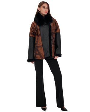 Alaska® Outerwear Sienna Genuine Lamb Leather Polar Fox Fur Trim Jacket - Black