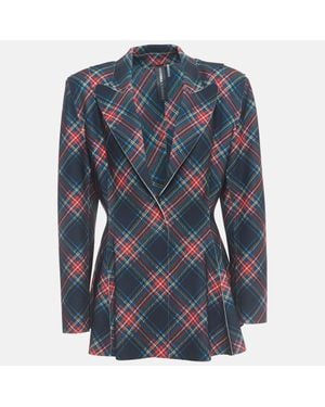 Norma Kamali Plaid Jersey Peplum Jacket - Blue