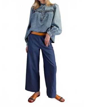 Easel Polka Dots Washed Blouse - Blue