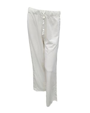 PJ Harlow Kimber Long French Terry Wide Leg Pant With Satin Stripes - White