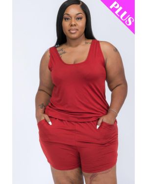 TRUEDAMES Plus Comfy Tank Top & Shorts Set - Red