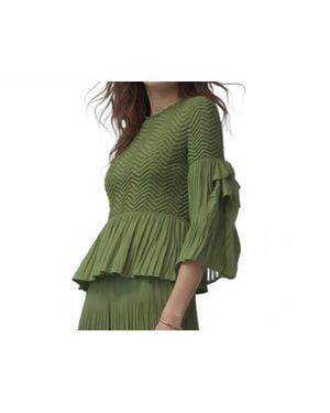 Ellyndale Pleating Blouse Top With Tuck Sleeve - Green