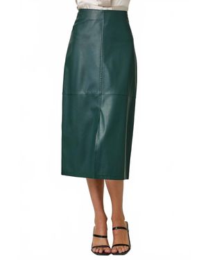 Mystree Leather Midi Skirt - Green