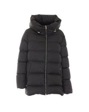Add Cocoon Silhouette Puffer Jacket With Quilted Design And Utility Details - Black
