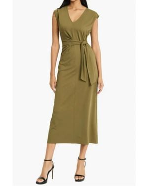 Donna Morgan Cap Sleeve Tie Waist Maxi Dress - Green