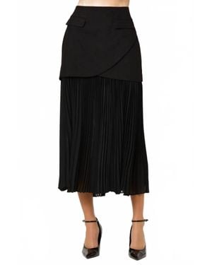 Astr Deaile Contrast Layered Pleated Midi Skirt - Black