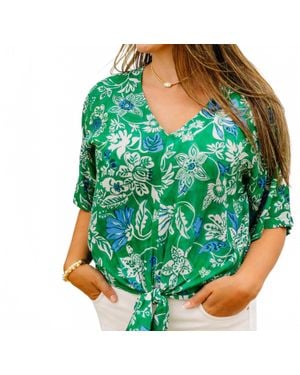 Karen Kane Short Sleeve Tie Front Top - Green