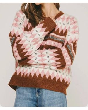 Strut & Bolt Argyle Fair Isle Knit Crewneck Sweater - Brown