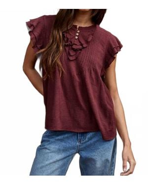 By Together Lacey Woven Button Top - Red