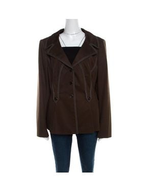 ESCADA Military Cotton Topstitch Detail Button Front Blazer - Black